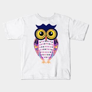 Cool Funky Night Owl Colorful Bird Kids T-Shirt